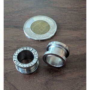 Stainless Steel ½” Tunnels with Rhinestone Rim and Screw on Back